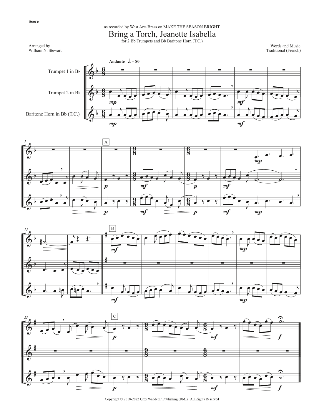 Bring a Torch, Jeanette Isabella (arr. Will Stewart)