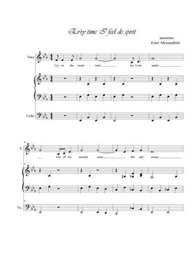 Ev'ry time I feel de spirit. Trio voice, piano and cello (arr. Ester Alessandrini)