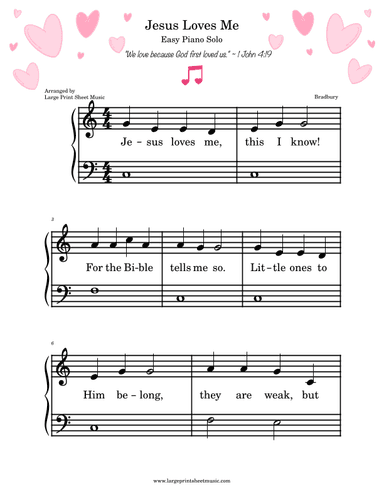 Jesus Loves Me • Easy Piano • Large Print (arr. Large Print Sheet Music)
