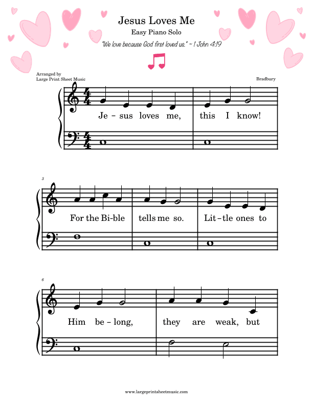 Jesus Loves Me • Easy Piano • Large Print (arr. Large Print Sheet Music)
