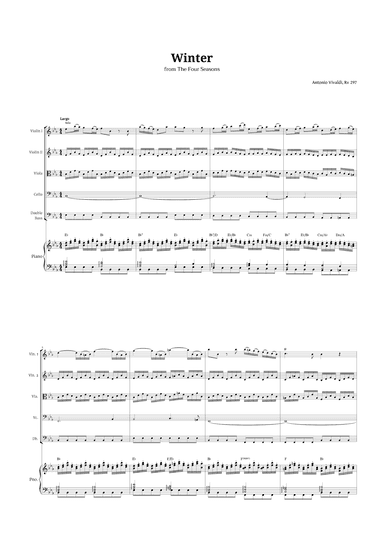 Largo from Winter by Vivaldi for String Quintet and Piano with Chords (arr. Langanho)