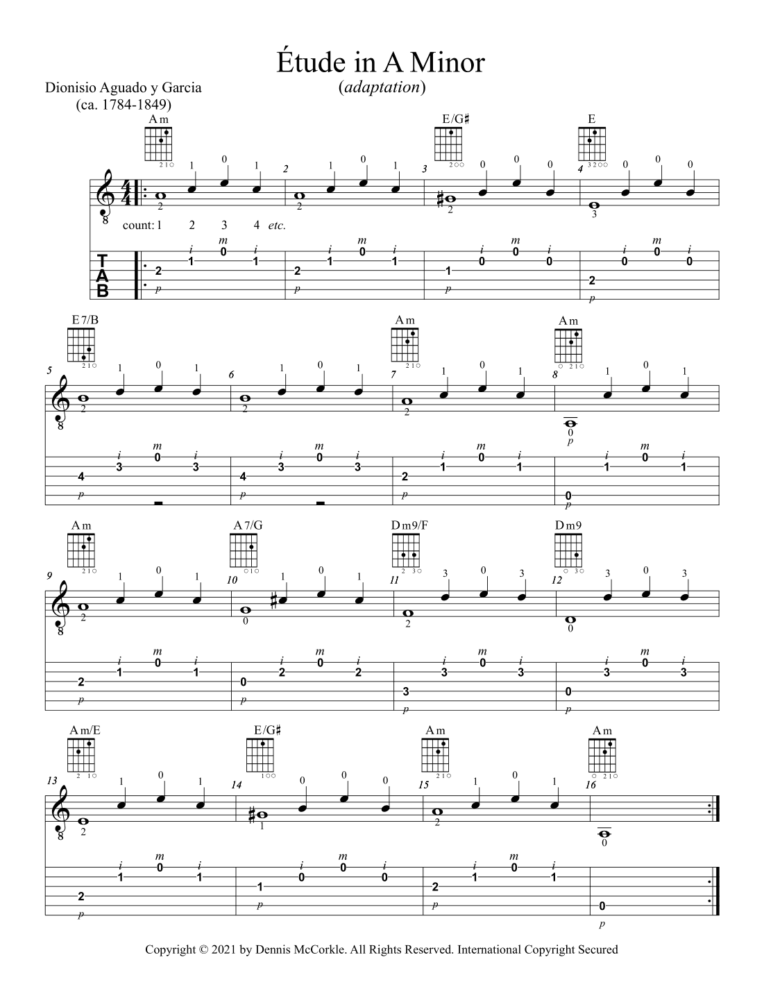 Etude in A Minor by Dionisio Aguado y Garcia (adaptation) (arr. Dennis McCorkle)