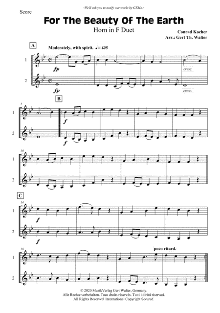 For The Beauty Of The Earth (arr. Gert Th. Walter)