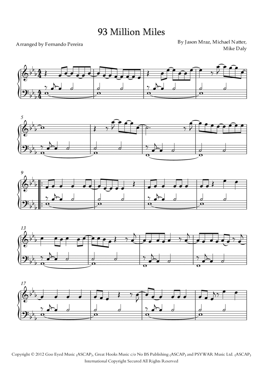 93 Million Miles (arr. Fernando Pereira)