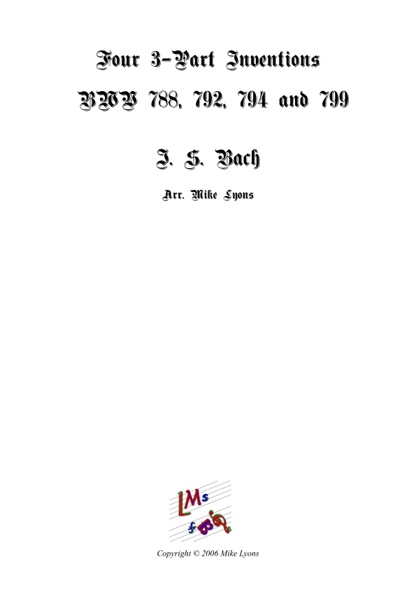 Double Reed Quintet - Four Three-Part Inventions BWV 788, BWV 792, BWV 794 and BWV 799 (arr. Mike Lyons)