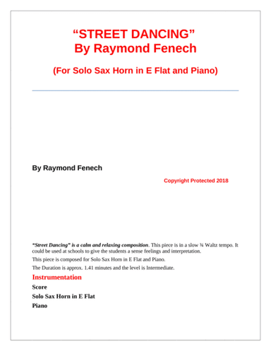 "Street Dancing" - For Solo Tenor Horn in E Flat and Piano - Early Intermediate/ Intermediate level