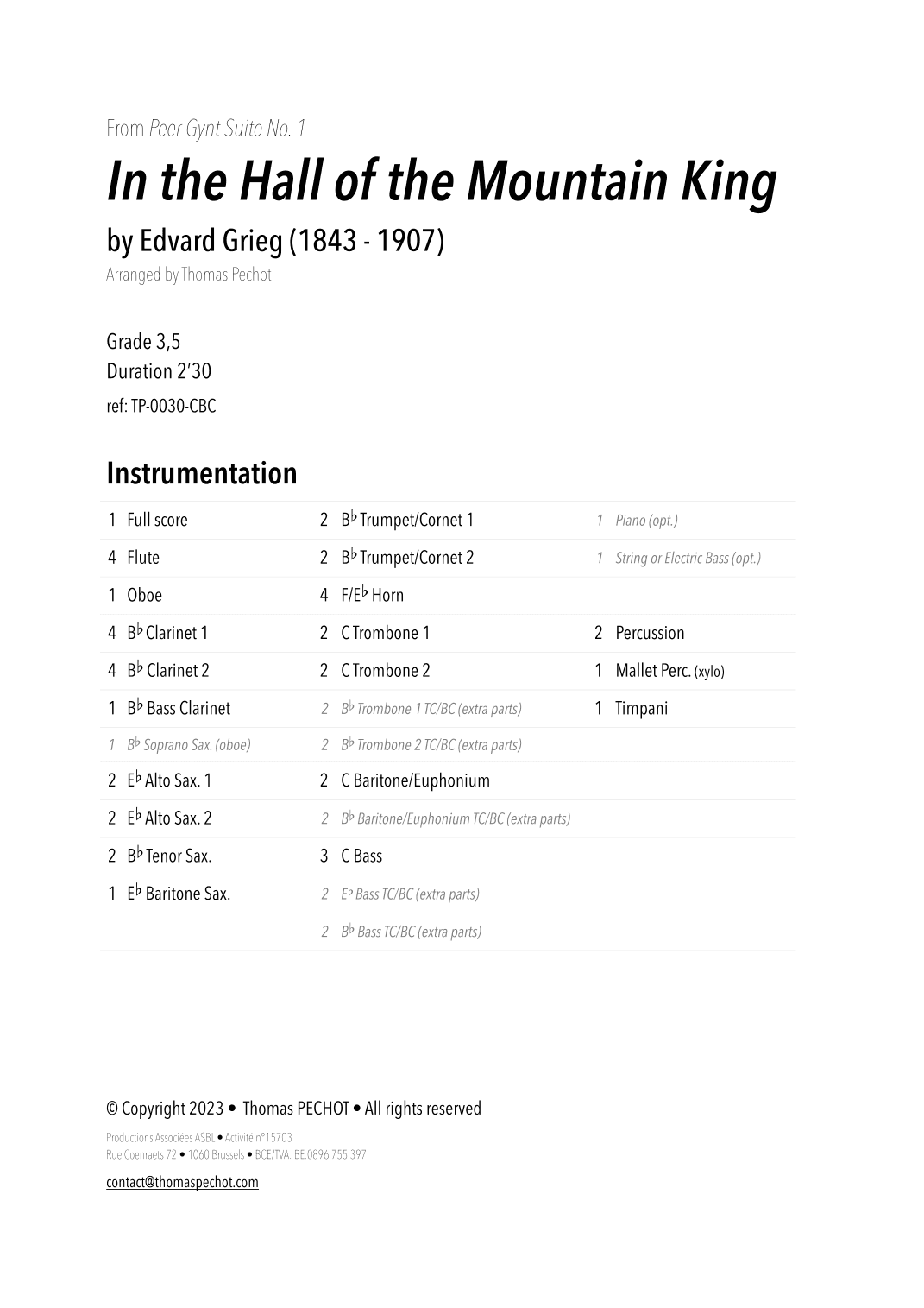 In the Hall of the Mountain King (from Peer Gynt Suite No. 1) (arr. Thomas PECHOT)