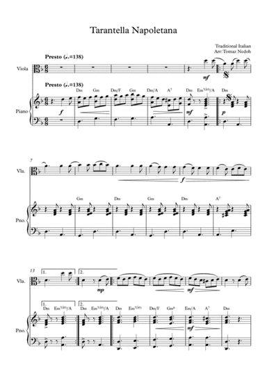 Tarantella Napoletana Viola and Piano (arr. Tomaz Nedoh)