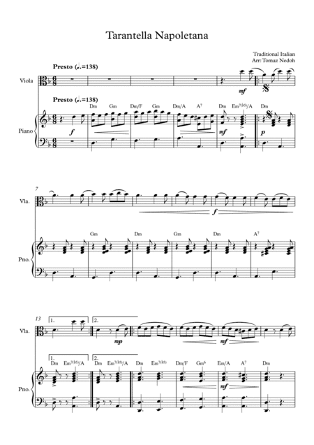 Tarantella Napoletana Viola and Piano (arr. Tomaz Nedoh)