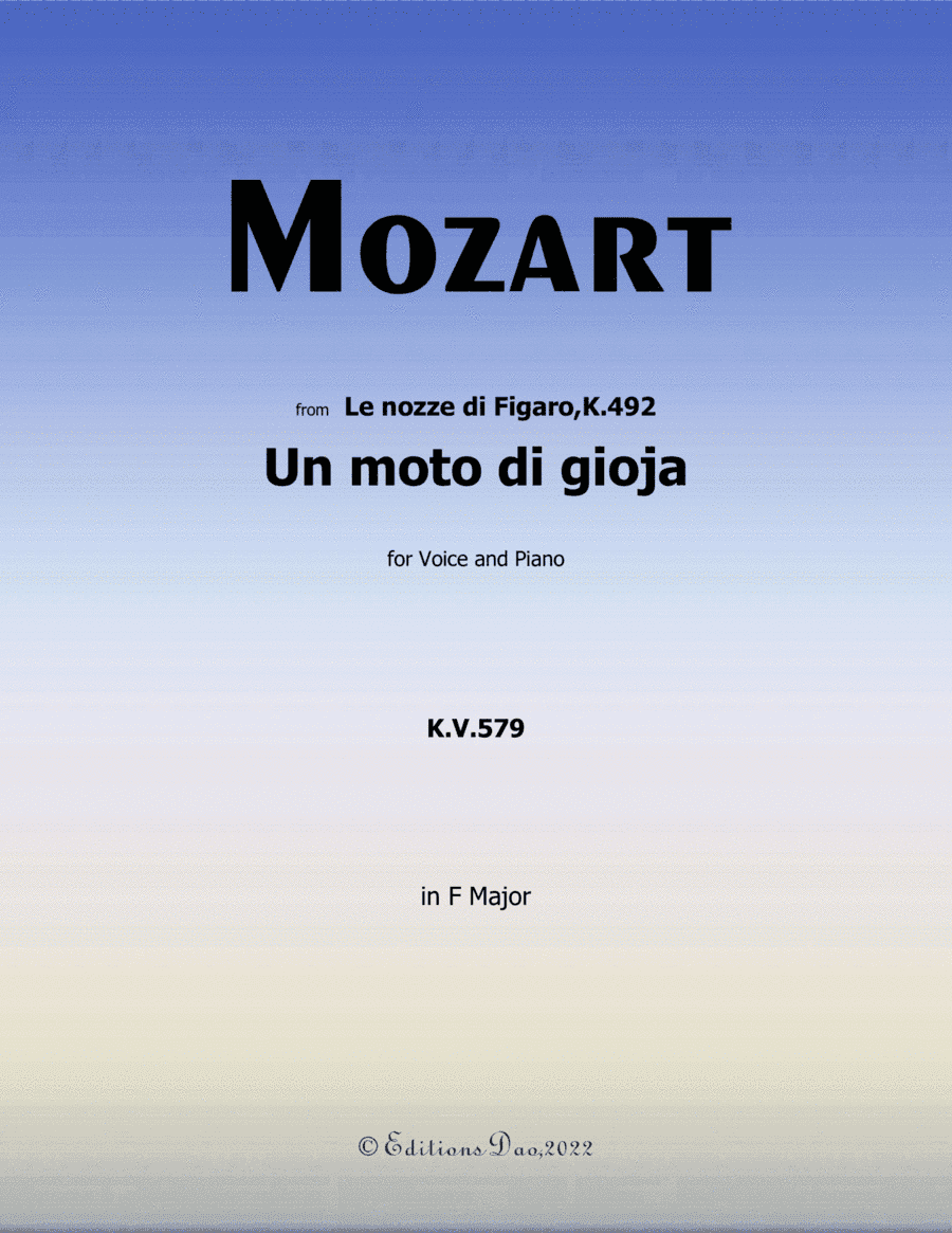 Un moto di gioja, by Mozart, in F Major (arr. Editions Dao)