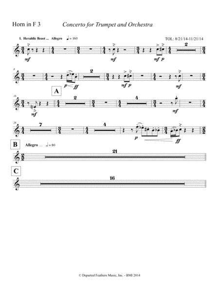Concerto for Trumpet and Orchestra (2011) Horn in F part 3