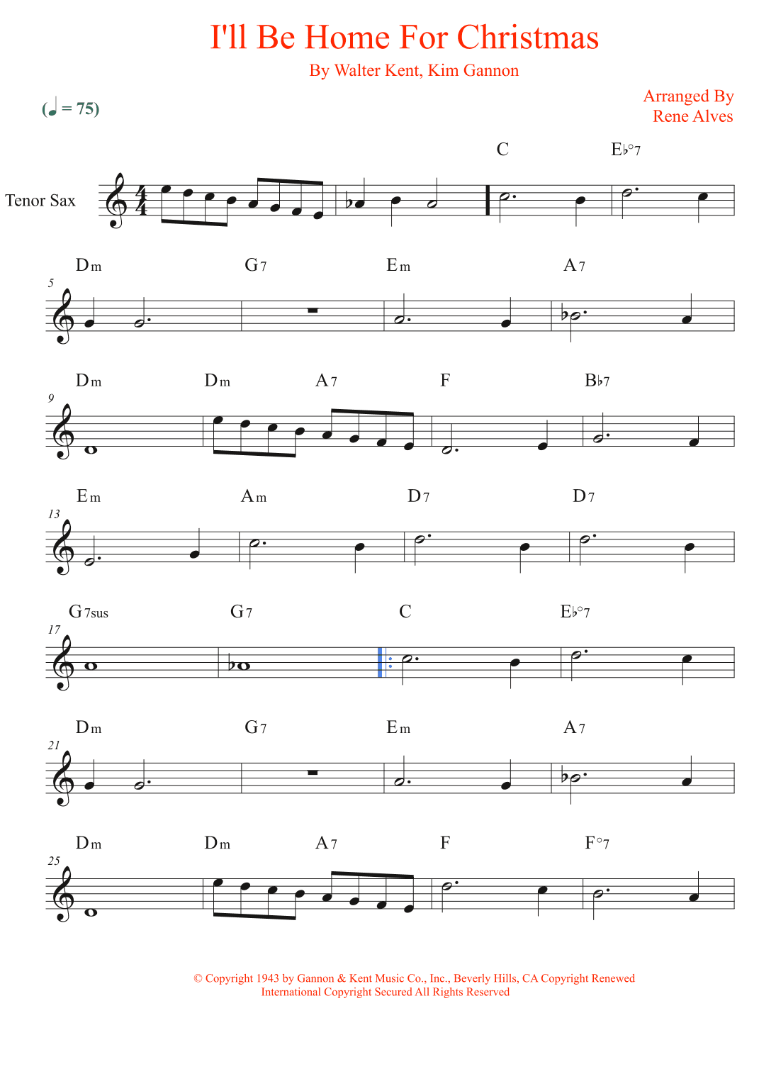 I'll Be Home For Christmas (arr. Rene Alves)