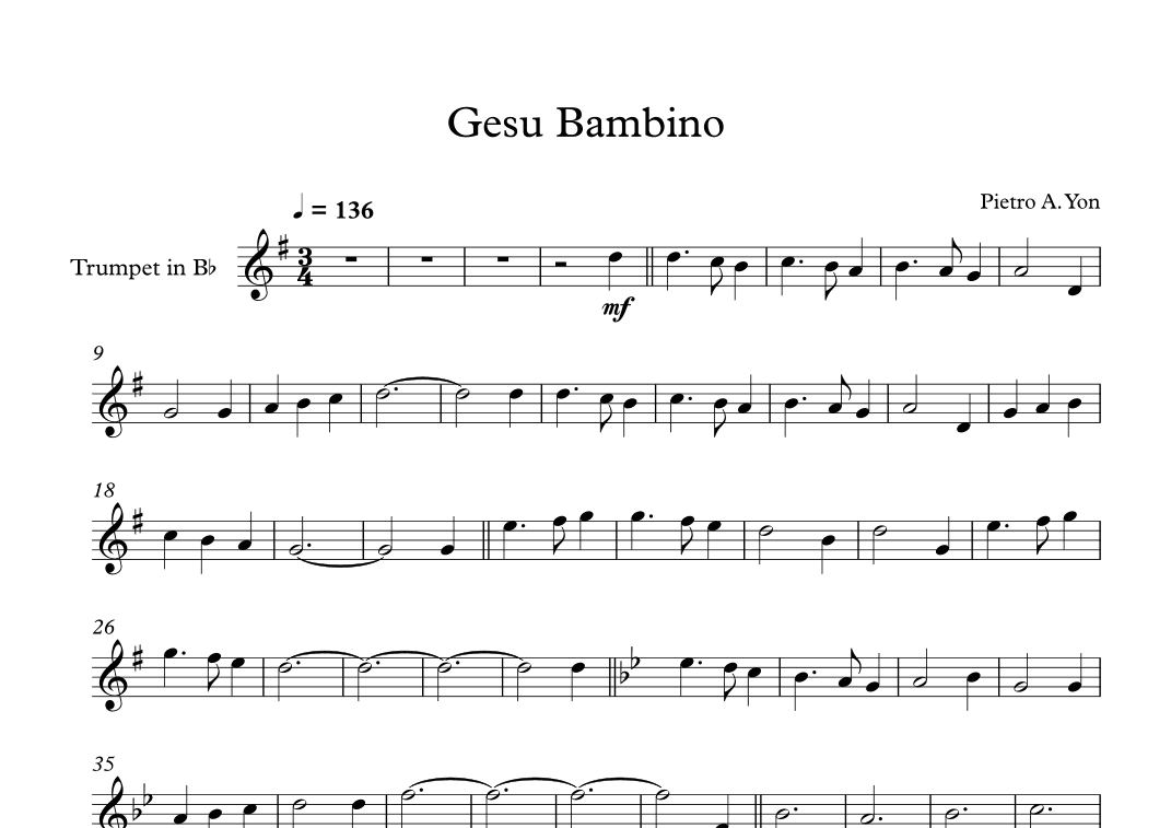 Gesu Bambino (The Infant Jesus) - Pietro A. Yon (Trumpet) (arr. Digital Book Music)
