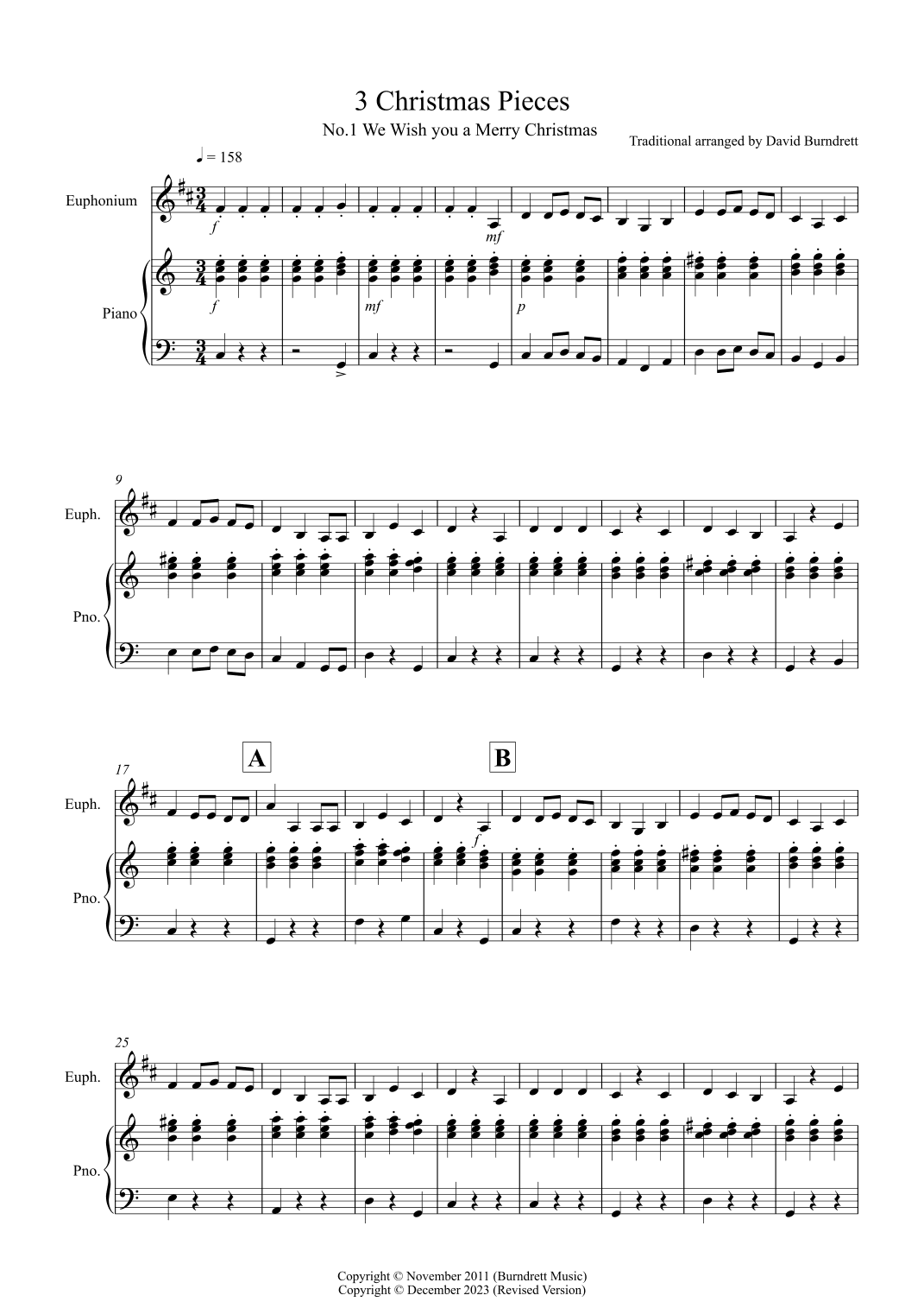 3 Easy Christmas Pieces for Euphonium and Piano (arr. David Burndrett)