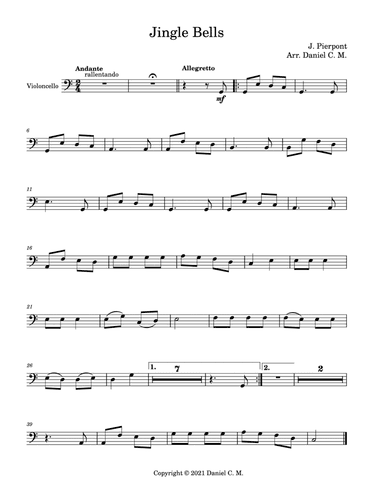Jingle Bells for cello and piano (easy) (arr. Daniel C. M.)