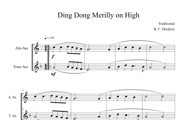 Ding Dong Merrily on High (Alto and Tenor Sax Duet) (arr. B. C. Dockery)