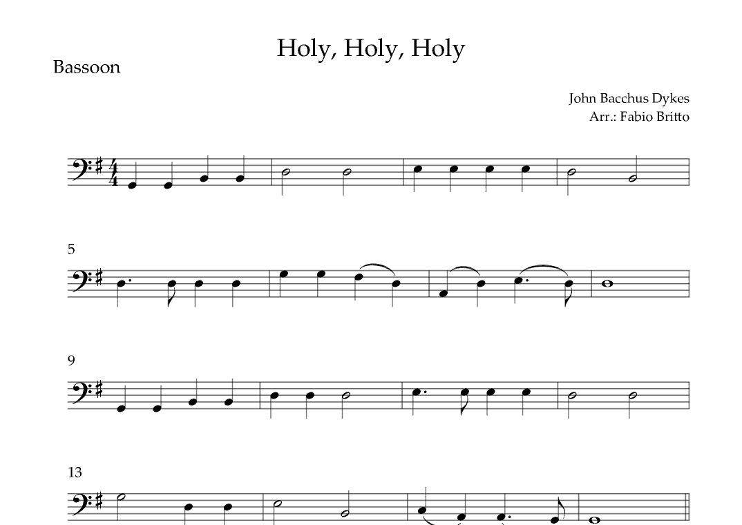 Holy, Holy, Holy (Traditional Christian Song) for Bassoon Solo (arr. Fabio Britto)