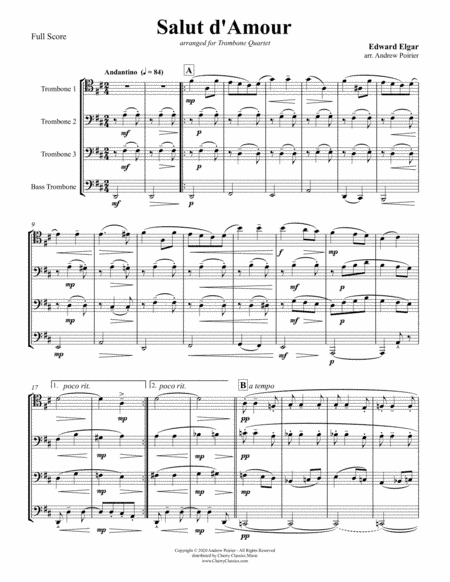Salut d'Amour (Love's Longing) for Trombone Quartet Ensemble (arr. Andrew Poirier)
