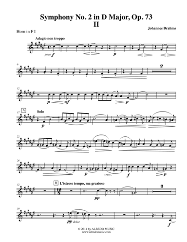 Brahms Symphony No. 2, Movement II - Horn in F 1 (Transposed Part), Op. 73 (arr. Doug Clyde)