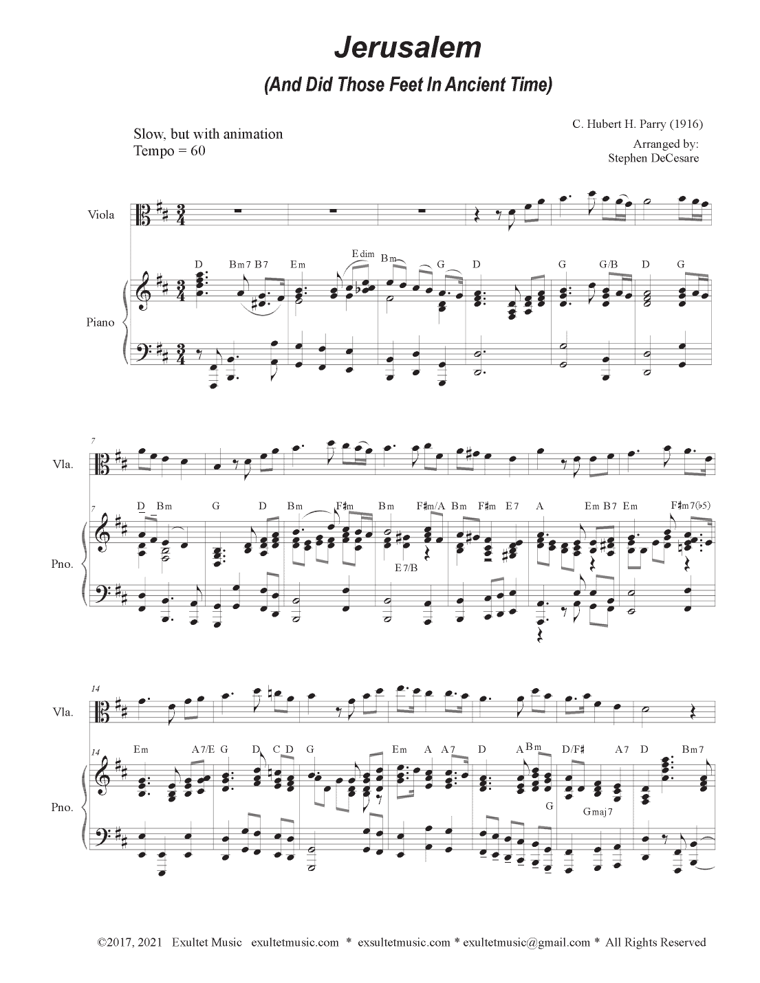 Jerusalem (Viola solo and Piano) (arr. Stephen DeCesare)
