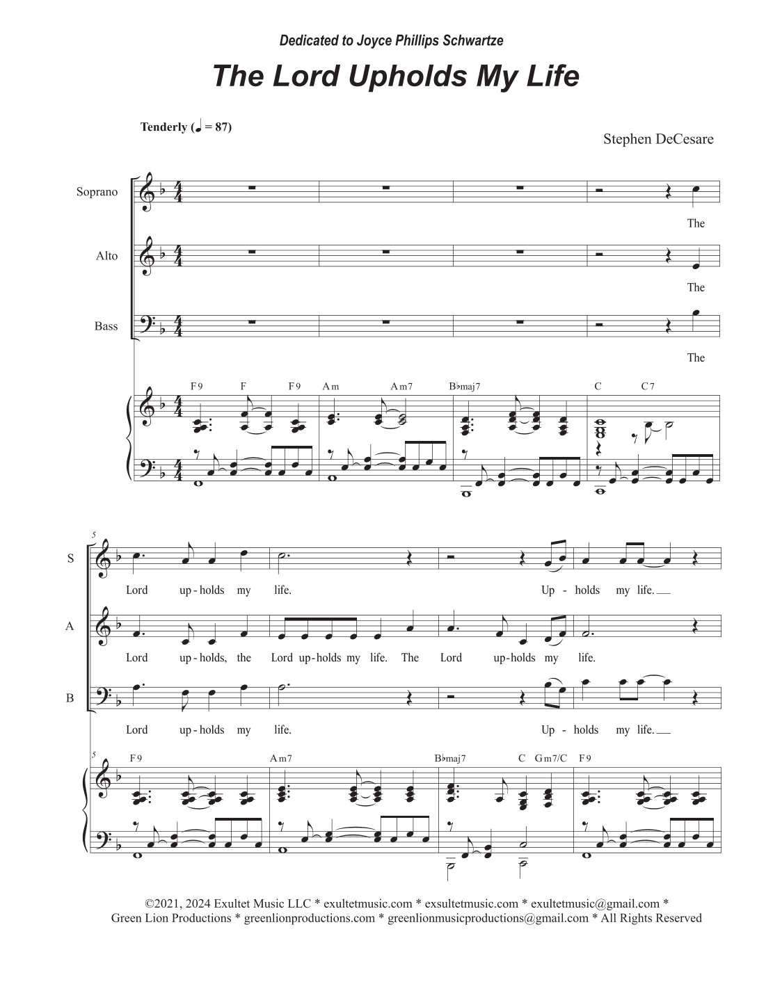 The Lord Upholds My Life (Psalm 54) (Vocal Trio - (SAB)