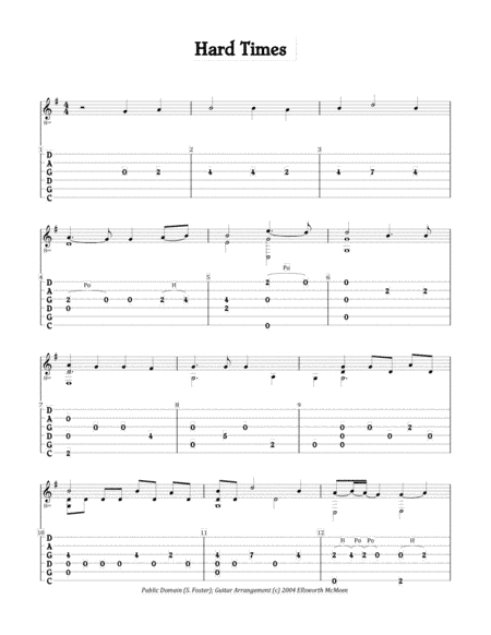 Hard Times (Come Again No More) (For Fingerstyle Guitar Tuned CGDGAD) (arr. Ellsworth McMeen)