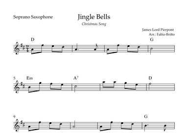 Jingle Bells (Christmas Song) for Soprano Saxophone Solo with Chords (arr. Fabio Britto)