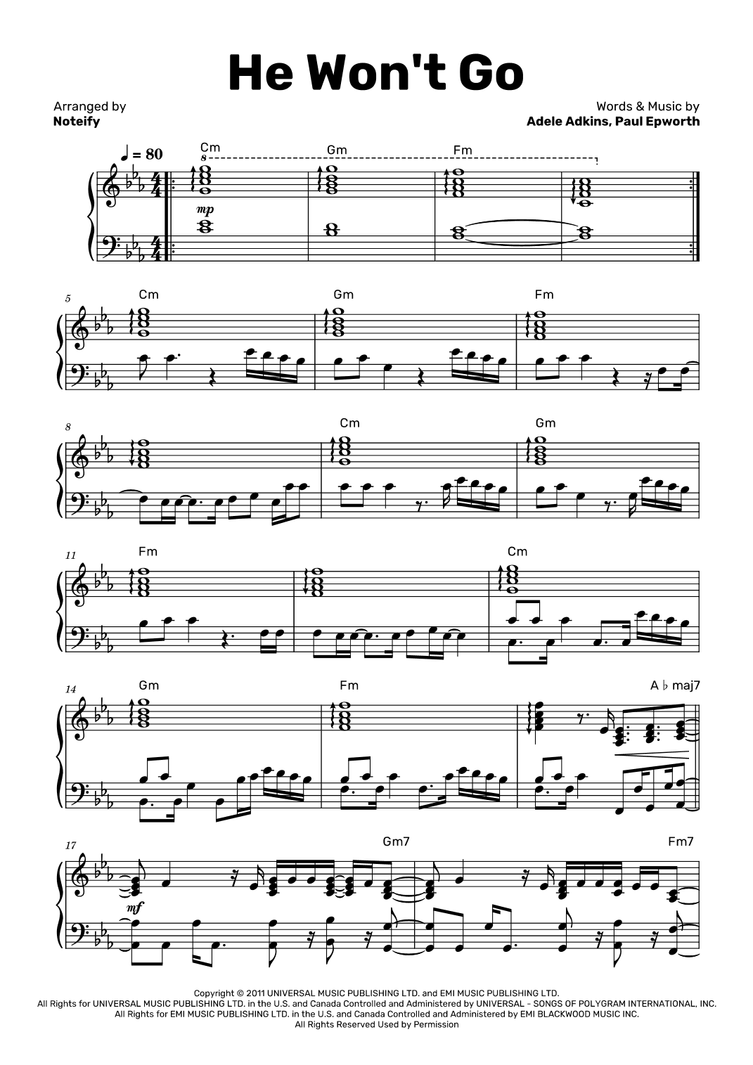 He Won't Go (arr. Noteify)