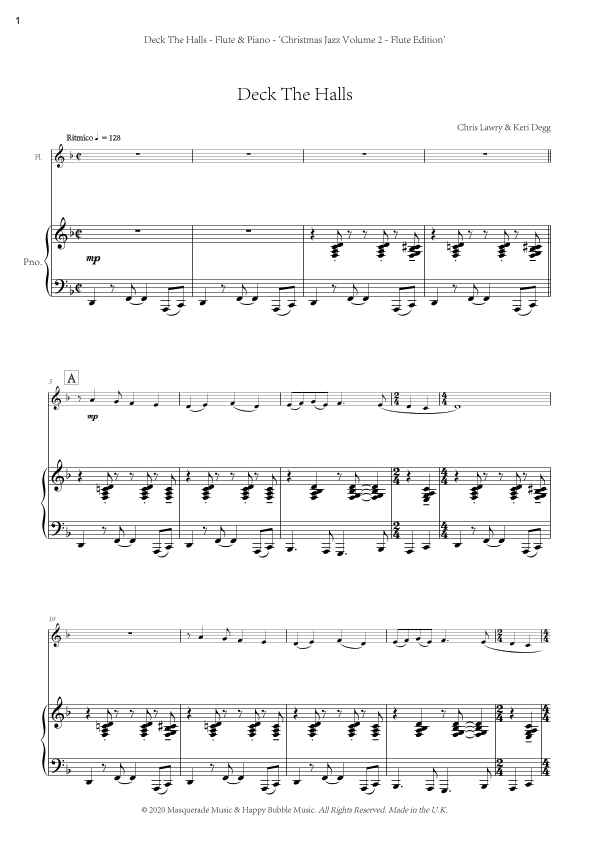 Deck The Halls - Flute and Piano by Chris Lawry and Keri Degg. Includes FREE demo and backing tracks