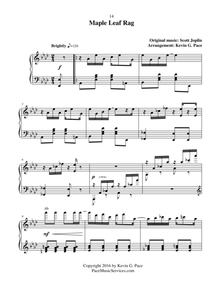 Maple Leaf Rag - moderate level piano solo (arr. Kevin G. Pace (ASCAP))