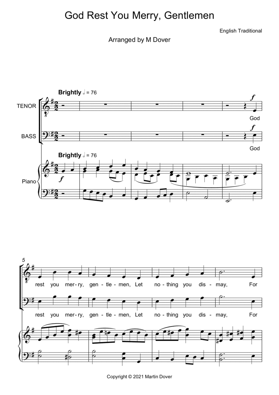 God Rest Ye Merry, Gentlemen - Two Part Choir - TB - Lower voices (arr. M & J Dover)