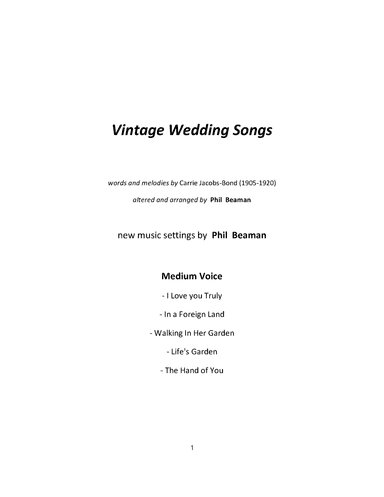 Vintage Wedding Songs - medium voice/piano (arr. Phil Beaman)