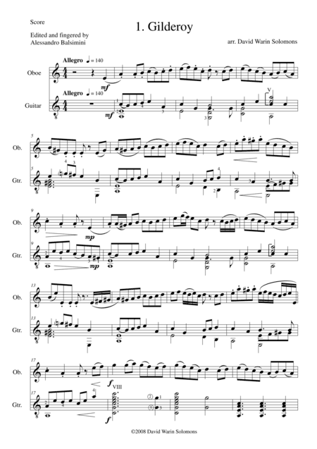 Folk Song Snapshots for Oboe and Guitar (arr. David Warin Solomons)