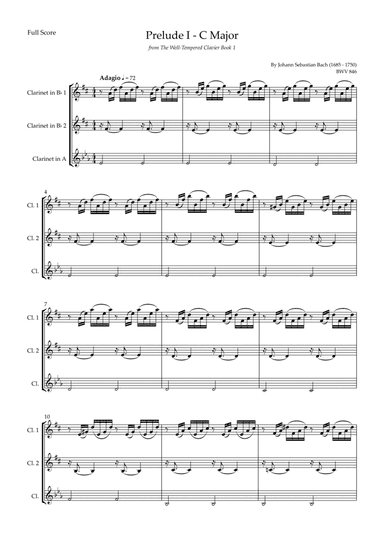Prelude 1 in C Major BWV 846 (from Well-Tempered Clavier Book 1) for Clarinet Trio (arr. Fabio Britto)