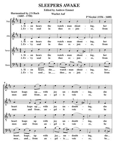 Sleepers Awake (Wachet Auf) A Cappella SATB (arr. Edited by Andrew Emmet)