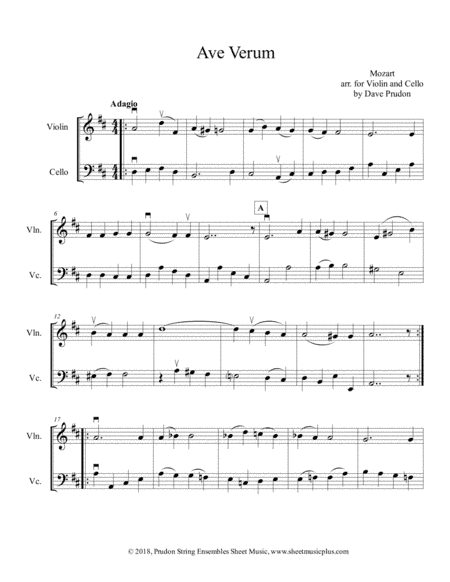 Mozart Ave Verum for Violin and Cello (arr. Dave Prudon)