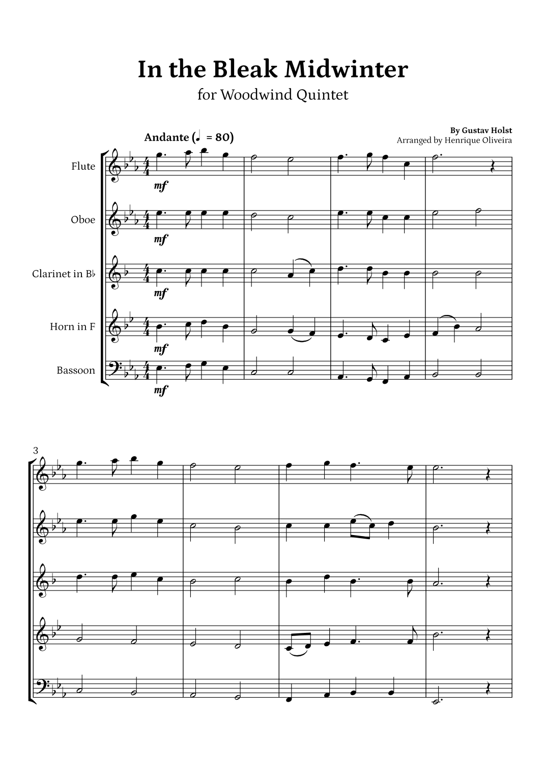In the Bleak Midwinter (Woodwind Quintet) - Beginner Level (arr. Henrique Oliveira)