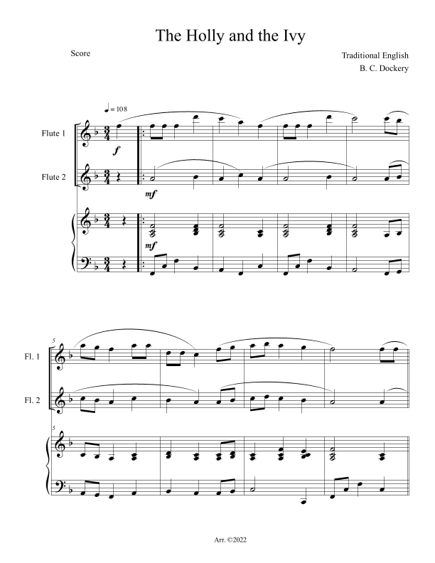The Holly and the Ivy (Flute Duet with Piano Accompaniment) (arr. B. C. Dockery)