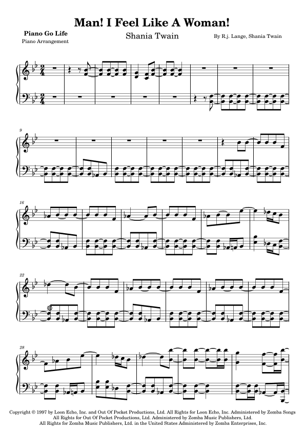 Man! I Feel Like A Woman! (arr. Piano Go Life)