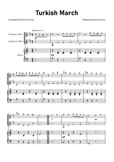 Turkish March by Mozart - Clarinet Duet with Piano (arr. Glauco Fernandes)