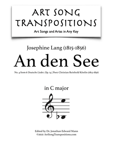 LANG: And den See, Op. 14 no. 4 (transposed to C major) (arr. ArtSongTranspositions.com)