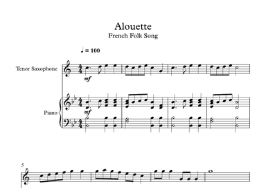 Alouette - French Folk Song (Tenor Sax + Piano) (arr. Digital Book Music)