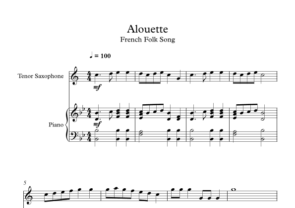 Alouette - French Folk Song (Tenor Sax + Piano) (arr. Digital Book Music)
