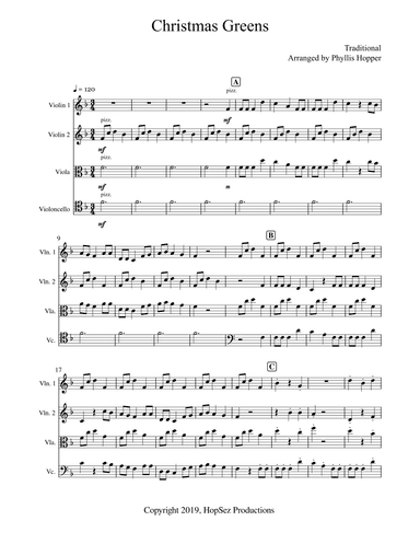 Christmas Greens - String Quartet (arr. Phyllis Hopper)