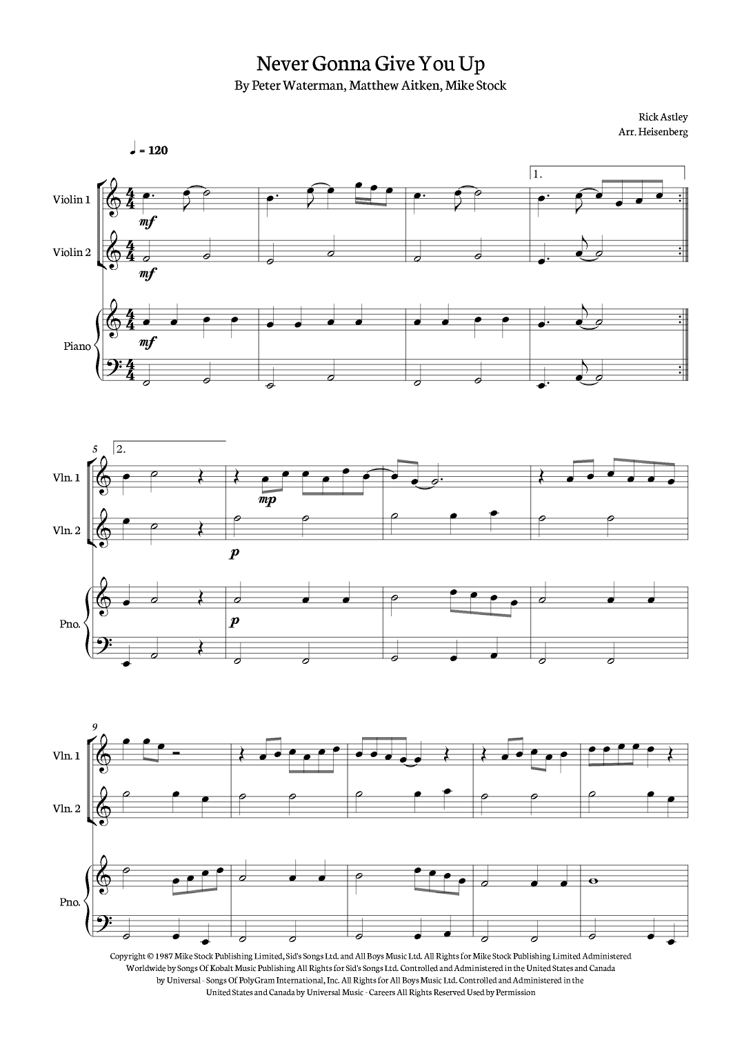 Never Gonna Give You Up (arr. Heisenberg)