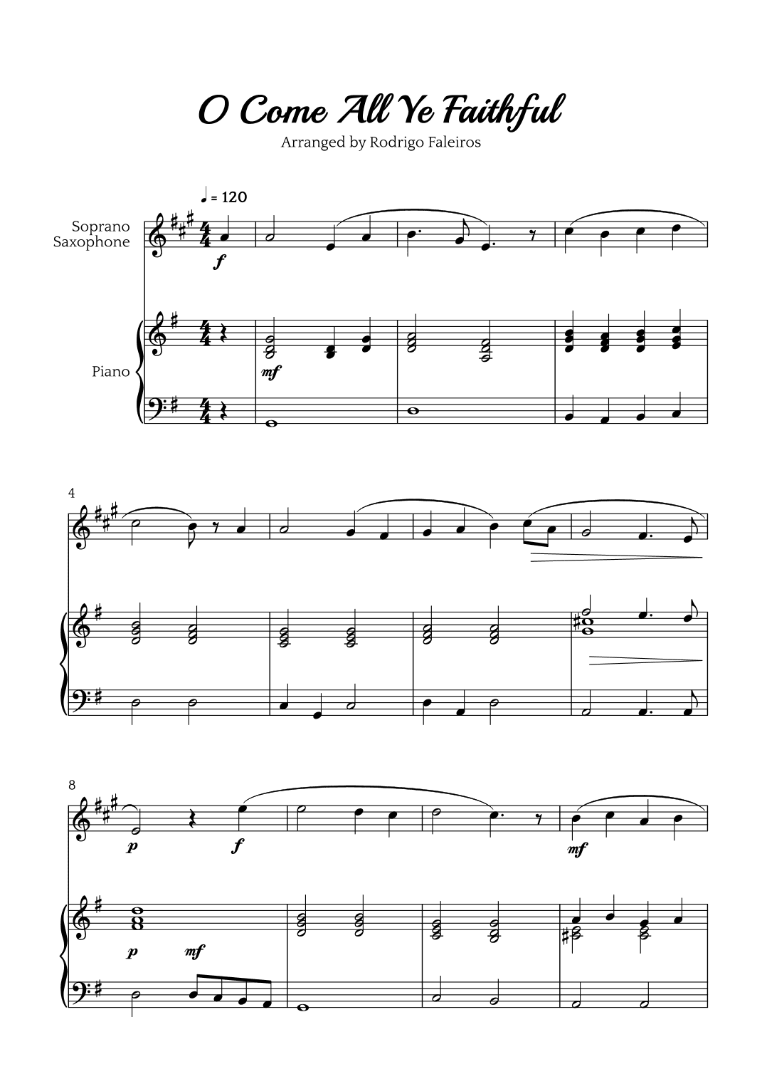 O Come All Ye Faithful (for soprano sax and piano accompaniment) (arr. Rodrigo Faleiros)