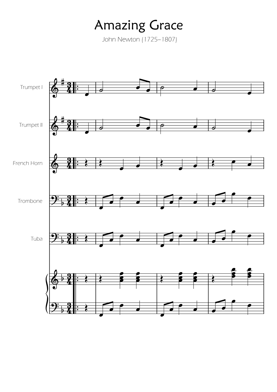 Amazing Grace - Brass Quintet w/ Piano Accompaniment (arr. Ygor Nunes)