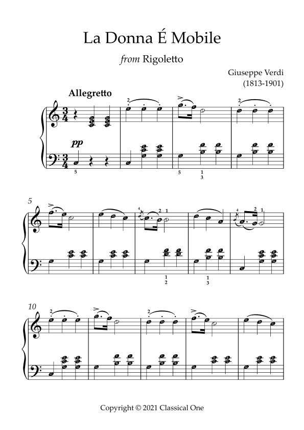 Verdi - La Donna e Mobile(With Note name) (arr. MPS)