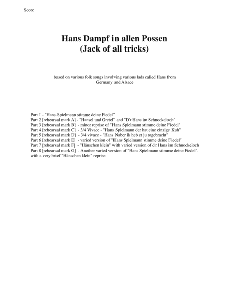 Hans Dampf in allen Possen (Jack of all tricks) for wind trio (oboe, clarinet, bassoon) (arr. David Warin Solomons)