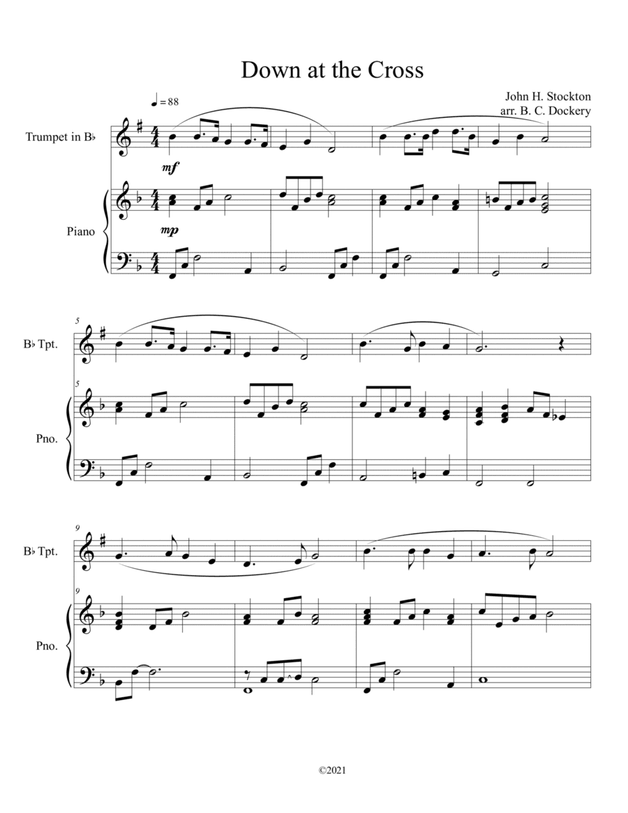 Down at the Cross (trumpet solo) with optional piano accompaniment (arr. B. C. Dockery)